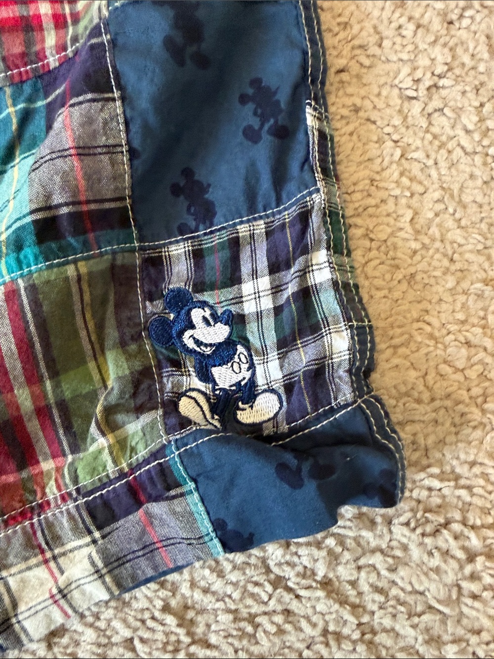 Disney Multicolor Patchwork Plaid Men's Flat Front Shorts - Picture 4 of 5